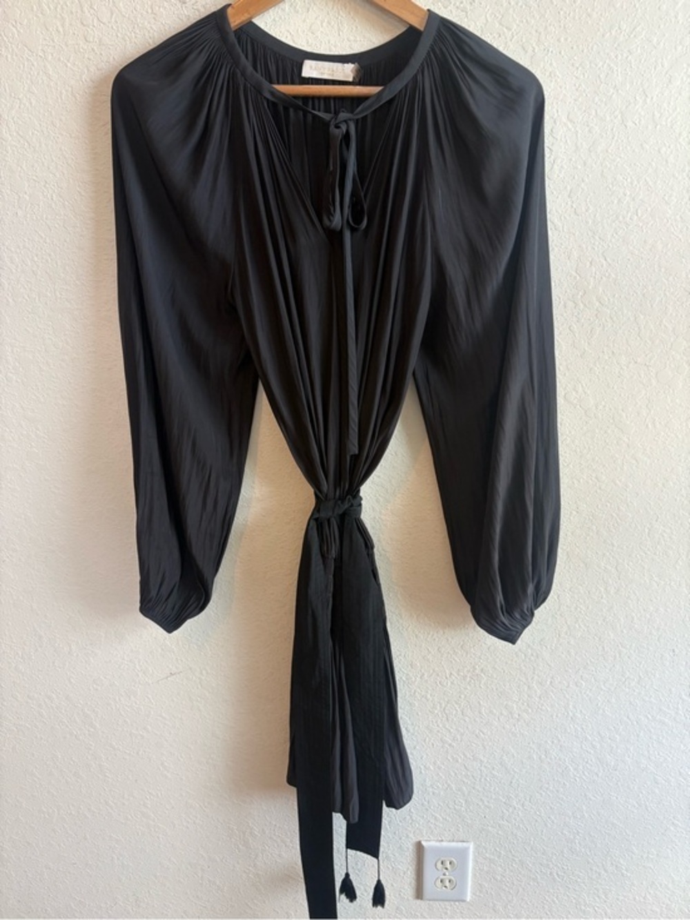 Ramy Brook Black Long Sleeve Tie Waist Dress XXS